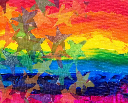 Stjärnor och bakgrund i regnbågens färger.