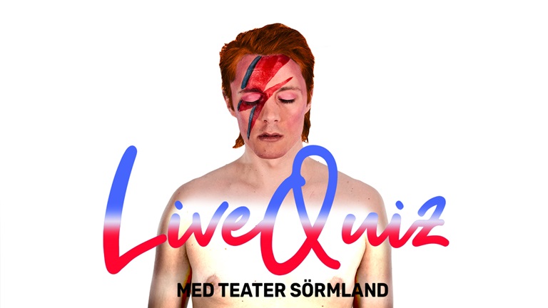 Skådespelare från Teater Sörmland. Text i bild: LiveQuiz med Teater Sörmland