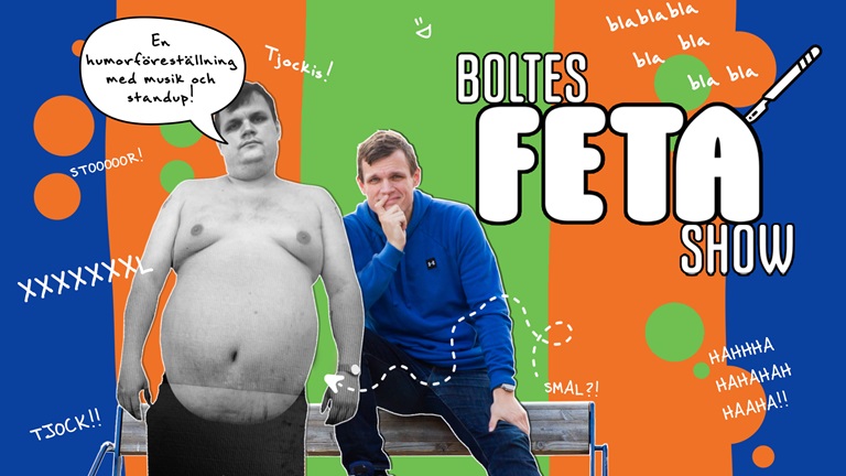 Fredrik Bolte före och efter viktnedgång. Text i bild: Boltes Feta Show