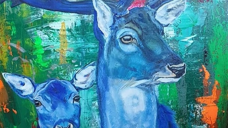 Målat konstverk med hjortar