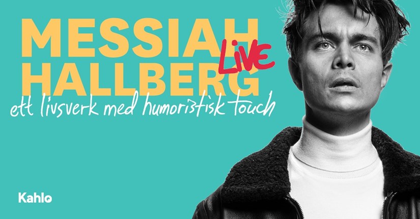 Messiah Hallberg. Text i bild: Messiah Hallberg Live - Ett livsverk med humoristisk touch