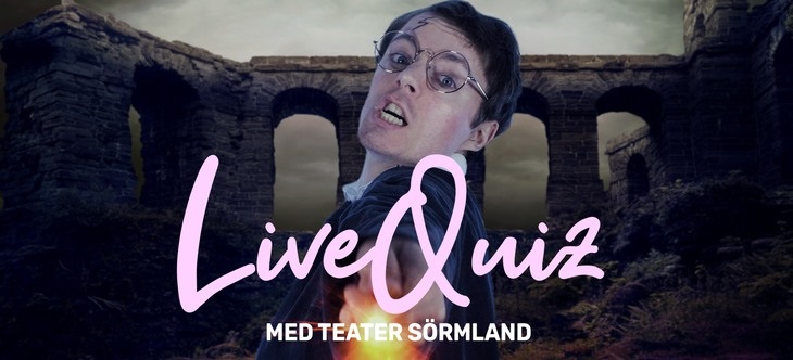 Person spexar med texten Live Quiz framför