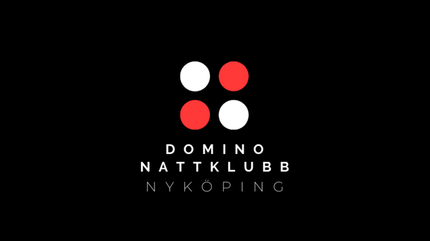 En svart bild med prickar och text Domino Nattklubb Nyköping